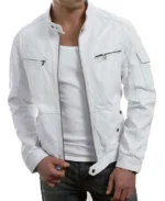 Men's White Racer Leather Jacket | Trendy Leather Jackets