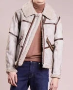 Mens White Waxed Leather Aviator Jacket | Trendy Leather Jackets