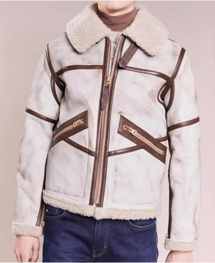 Mens White Waxed Leather Aviator Jacket | Trendy Leather Jackets