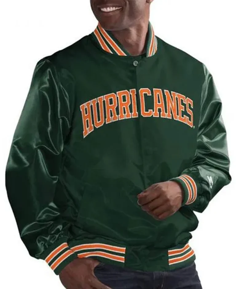 Miami Hurricanes Satin Varsity Jacket | Trendy Leather Jackets