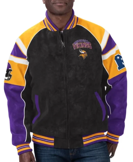Minnesota Vikings Faux Suede Raglan Jacket | Trendy Leather Jackets