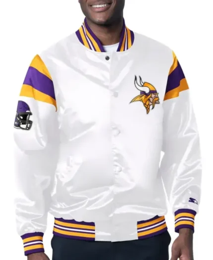 Minnesota Vikings Starter White Satin Jacket | Trendy Leather Jackets