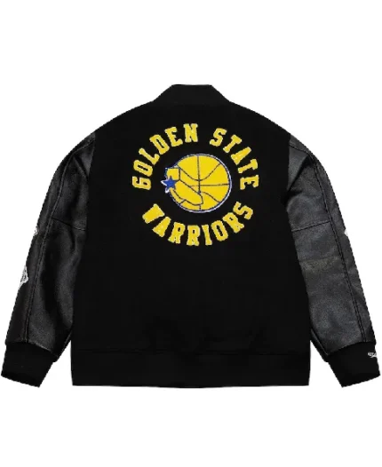 Mitchell And Ness Golden State Warriors Black Varsity Jacket | Trendy Leather Jackets