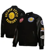 Mitchell And Ness Golden State Warriors Black Varsity Jacket | Trendy Leather Jackets