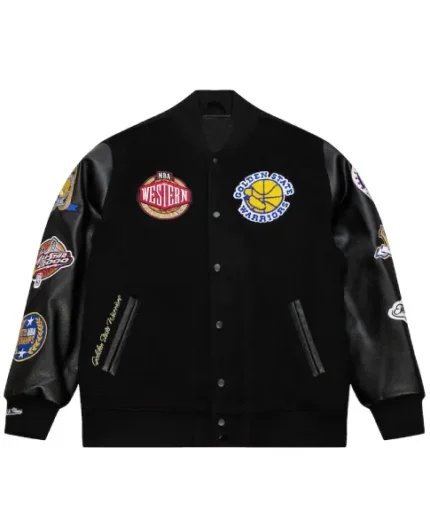 Mitchell And Ness Golden State Warriors Black Varsity Jacket | Trendy Leather Jackets