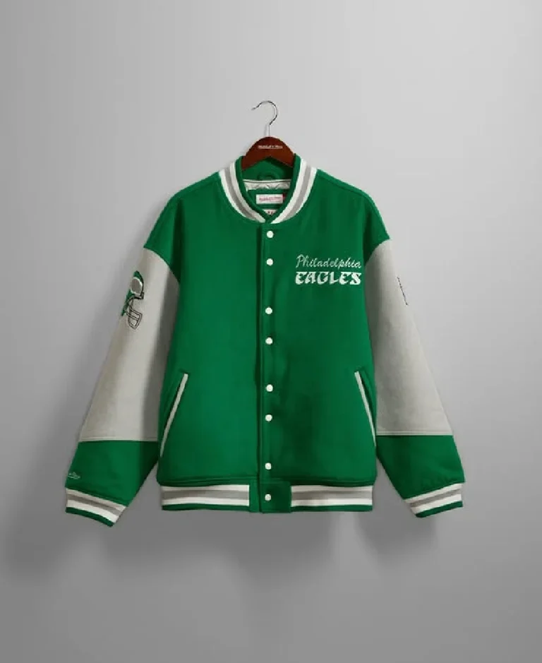 Mitchell & Ness Diana Eagles Varsity Jacket | Trendy Leather Jackets