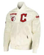 MLB 2024 Cleveland Guardians Pinstripe Satin Jacket | Trendy Leather Jackets