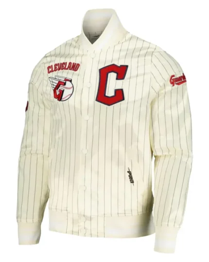 MLB 2024 Cleveland Guardians Pinstripe Satin Jacket | Trendy Leather Jackets