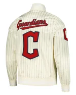 MLB 2024 Cleveland Guardians Pinstripe Satin Jacket | Trendy Leather Jackets