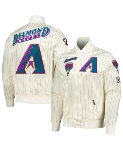 MLB Arizona Diamondbacks Cream Pinstripe Retro Classic Satin Jacket | Trendy Leather Jackets