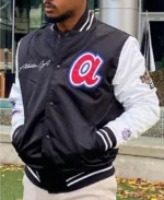 MLB Atlanta Braves Black and White Satin Jacket | Trendy Leather Jackets
