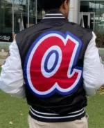 MLB Atlanta Braves Black and White Satin Jacket | Trendy Leather Jackets