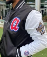 MLB Atlanta Braves Black and White Satin Jacket | Trendy Leather Jackets