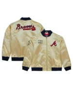 MLB Atlanta Braves Gold Lightweight Satin Jacket | Trendy Leather Jackets