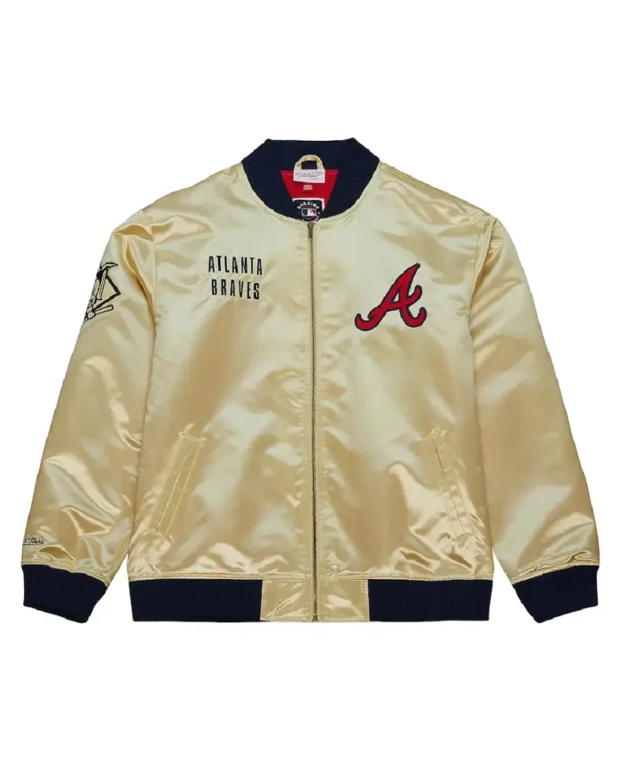 MLB Atlanta Braves Gold Lightweight Satin Jacket | Trendy Leather Jackets
