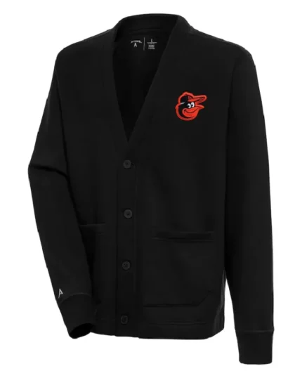 MLB Baltimore Orioles Antigua Steamer Button-Up Cardigan | Trendy Leather Jackets