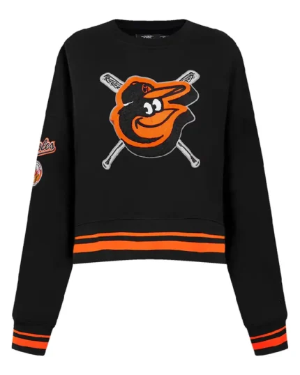 MLB Baltimore Orioles Black Mash Up Cropped Sweatshirt | Trendy Leather Jackets