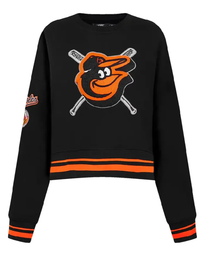 MLB Baltimore Orioles Black Mash Up Cropped Sweatshirt | Trendy Leather Jackets