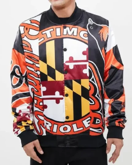 MLB Baltimore Orioles Mashup Satin Jacket | Trendy Leather Jackets