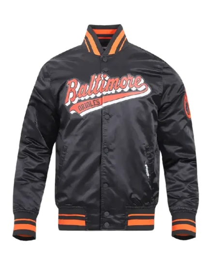 MLB Baltimore Orioles Script Tail Satin Jacket | Trendy Leather Jackets