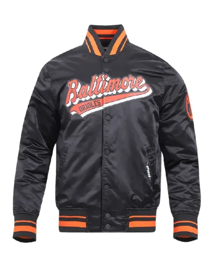 MLB Baltimore Orioles Script Tail Satin Jacket | Trendy Leather Jackets