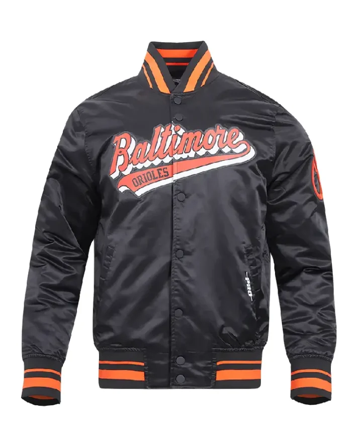 MLB Baltimore Orioles Script Tail Satin Jacket | Trendy Leather Jackets