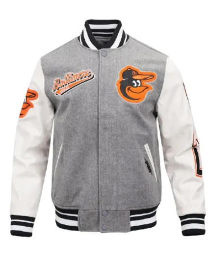 MLB Baltimore Orioles Script Tail Varsity Jacket | Trendy Leather Jackets