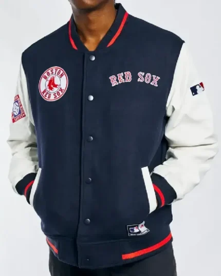 MLB Boston Red Sox Melton Varsity Jacket | Trendy Leather Jackets