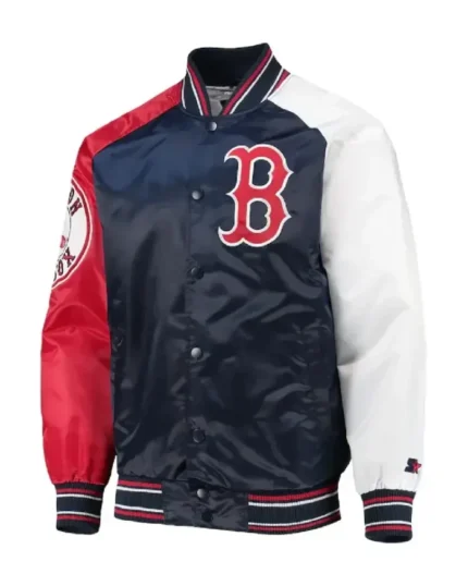 MLB Boston Red Sox Reliever Raglan Satin Jacket | Trendy Leather Jackets