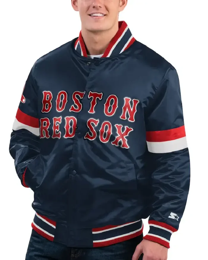 MLB Boston Red Sox Starter Home Game Satin Varsity Jacket | Trendy Leather Jackets