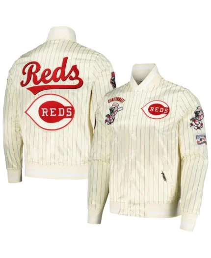 MLB Cincinnati Reds Cream Retro Classic Satin Jacket | Trendy Leather Jackets