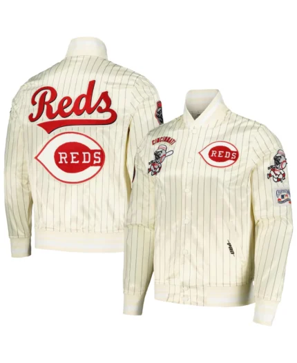 MLB Cincinnati Reds Cream Retro Classic Satin Jacket | Trendy Leather Jackets