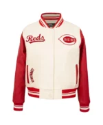 MLB Cincinnati Reds Cream Retro Classic Varsity Jacket | Trendy Leather Jackets