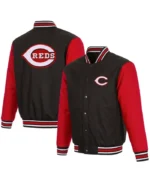 MLB Cincinnati Reds JH Design Black / Red Poly Twill Jacket | Trendy Leather Jackets