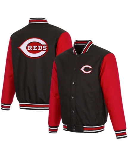 MLB Cincinnati Reds JH Design Black / Red Poly Twill Jacket | Trendy Leather Jackets