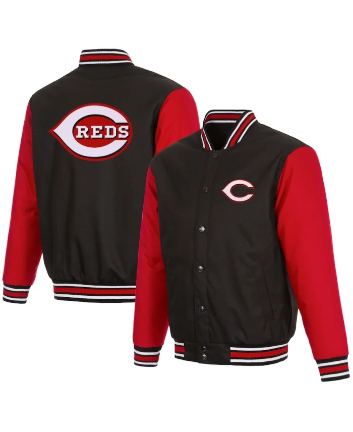 MLB Cincinnati Reds JH Design Black / Red Poly Twill Jacket | Trendy Leather Jackets
