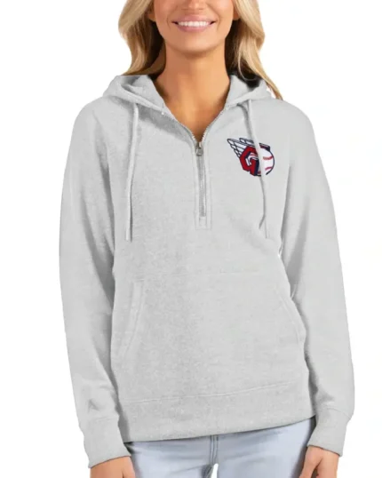 MLB Cleveland Guardians Antigua Heathered Half-Zip Pullover Hoodie | Trendy Leather Jackets