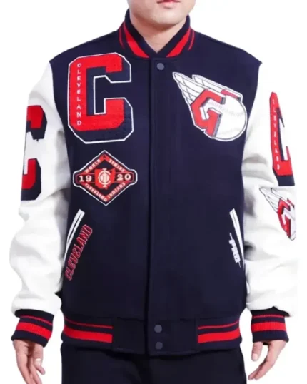 MLB Cleveland Guardians Mash Up Varsity Jacket | Trendy Leather Jackets