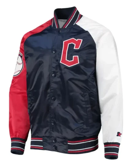 MLB Cleveland Guardians Starter Reliever Varsity Satin Jacket | Trendy Leather Jackets