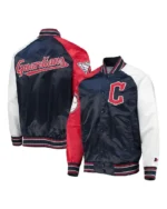 MLB Cleveland Guardians Starter Reliever Varsity Satin Jacket | Trendy Leather Jackets