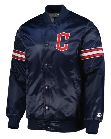 MLB Cleveland Guardians Starter Satin Varsity Jacket | Trendy Leather Jackets