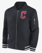 MLB Cleveland Guardians Zip-Up Black Bomber Jacket | Trendy Leather Jackets