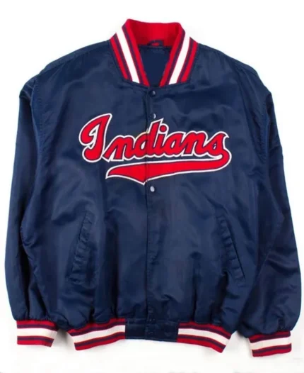 MLB Cleveland Indians Blue Satin Jacket | Trendy Leather Jackets