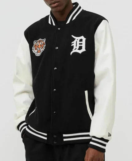 MLB Detroit Tigers Black Wordmark Varsity Jacket | Trendy Leather Jackets