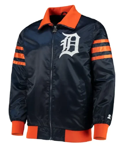 MLB Detroit Tigers The Captain II Starter Navy Varsity Jacket | Trendy Leather Jackets