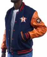 MLB Houston Astros Letterman Blue and Orange Jacket | Trendy Leather Jackets