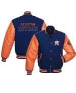 MLB Houston Astros Letterman Blue and Orange Jacket | Trendy Leather Jackets