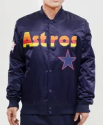 MLB Houston Astros Workmark Satin Jacket | Trendy Leather Jackets