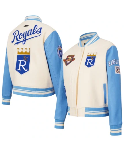 MLB Kansas City Royals Cream Retro Classic Varsity Jacket | Trendy Leather Jackets
