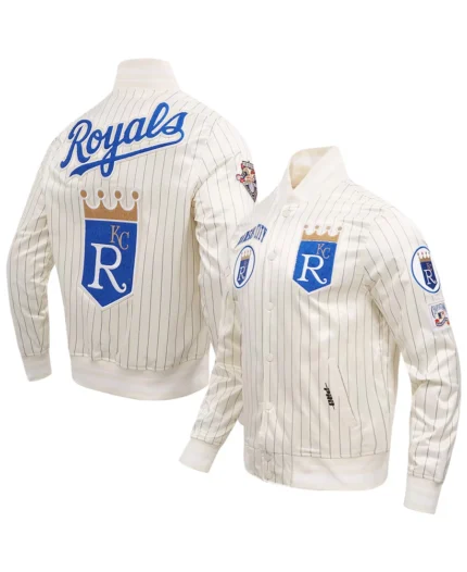 MLB Kansas City Royals Retro Classic Cream Satin Jacket | Trendy Leather Jackets